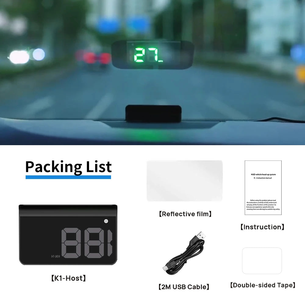 Universal Car Digital Speed Display – Windshield Projector with Auto Brightness